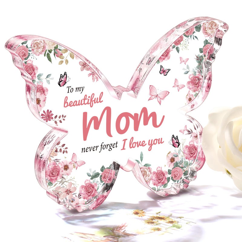 Eletorot Birthday Gifts for Mom: Butterfly-Shaped Acrylic Keepsake Mom Gifts from Daughter Son  Unique Mom Birthday Gifts  5x3.8 inch Mothers Day Thanksgiving Christmas Gifts for Mom - Image 1